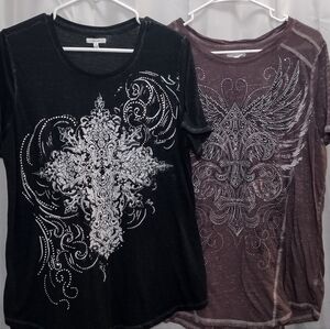 Two Plus Size Maurices, Studded, Graphic Tees